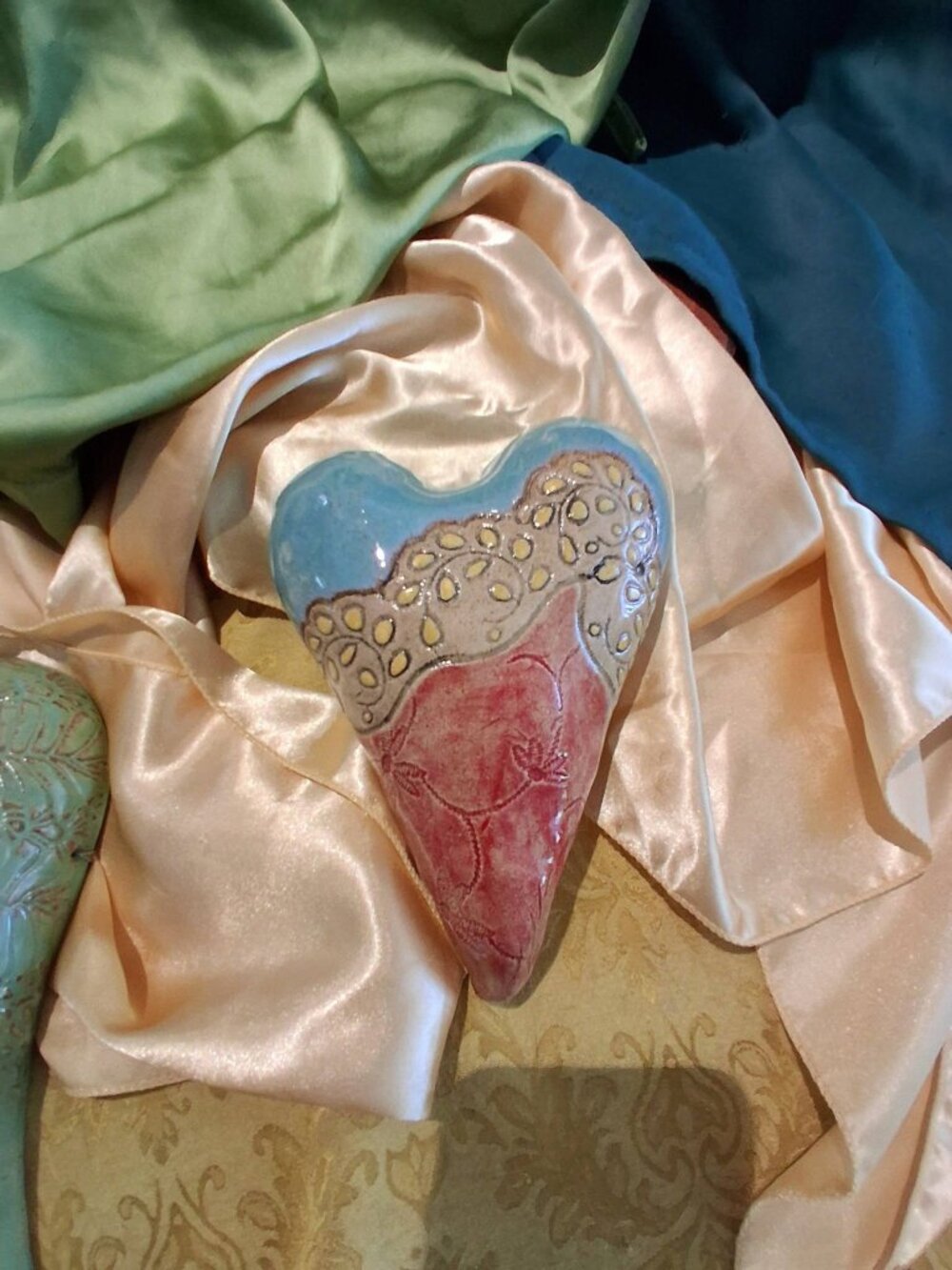 Handcrafted Signed Ceramic Studio Pottery Wall Hanging Heart Art Decor